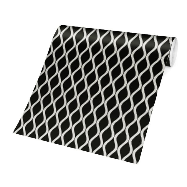 Wanddeko Esszimmer Dunkles Retro Muster mit glänzenden Wellen