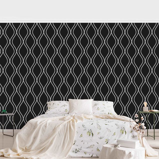 Wanddeko Schlafzimmer Dunkles Retro Muster mit grauen Wellen
