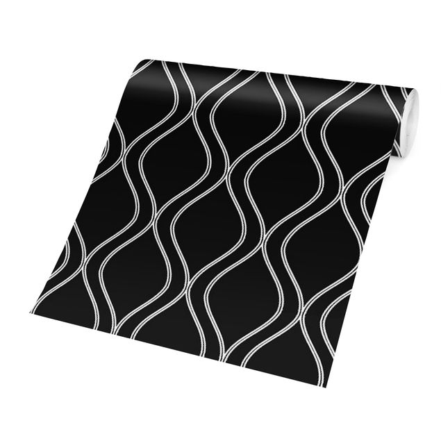 Wanddeko grau Dunkles Retro Muster mit grauen Wellen