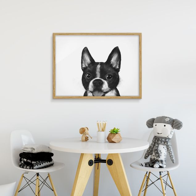 Wanddeko Flur Illustration Hund Boston Schwarz Weiß Malerei