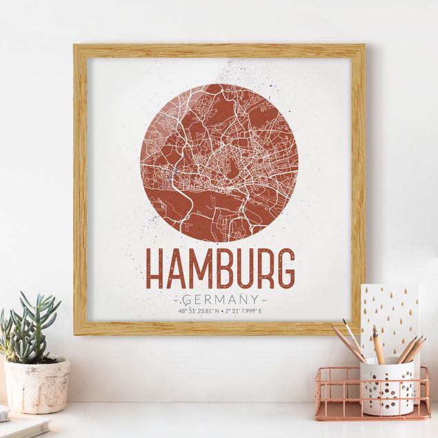 Wanddeko Wohnzimmer Stadtplan Hamburg - Retro