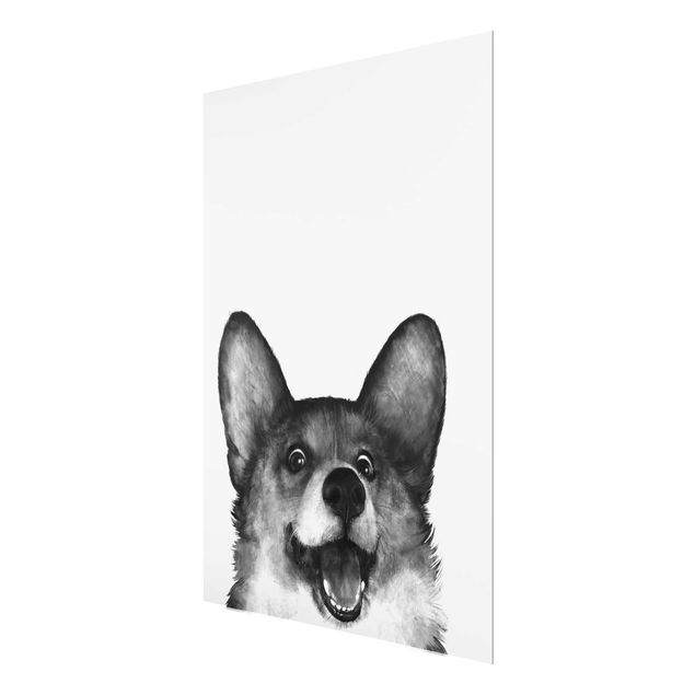 Wanddeko Büro Illustration Hund Corgi Weiß Schwarz Malerei