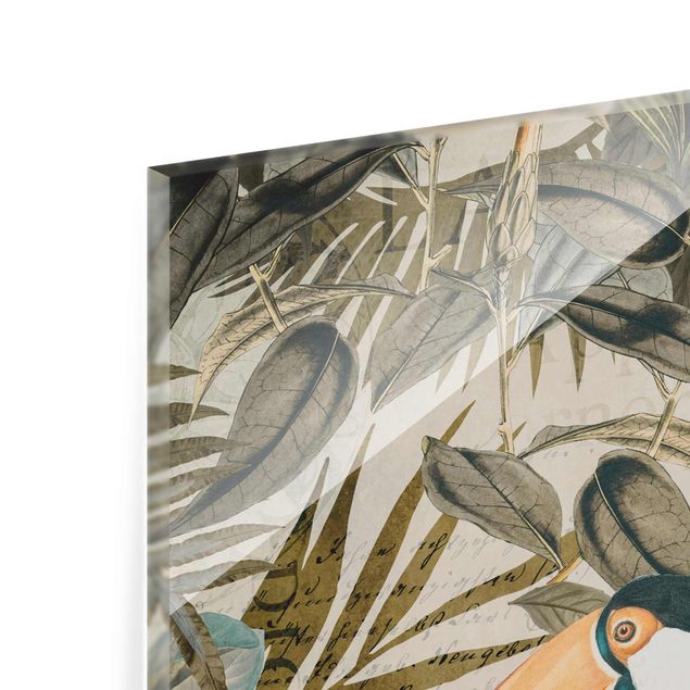 Wanddeko über Sofa Vintage Collage - Tukan im Dschungel