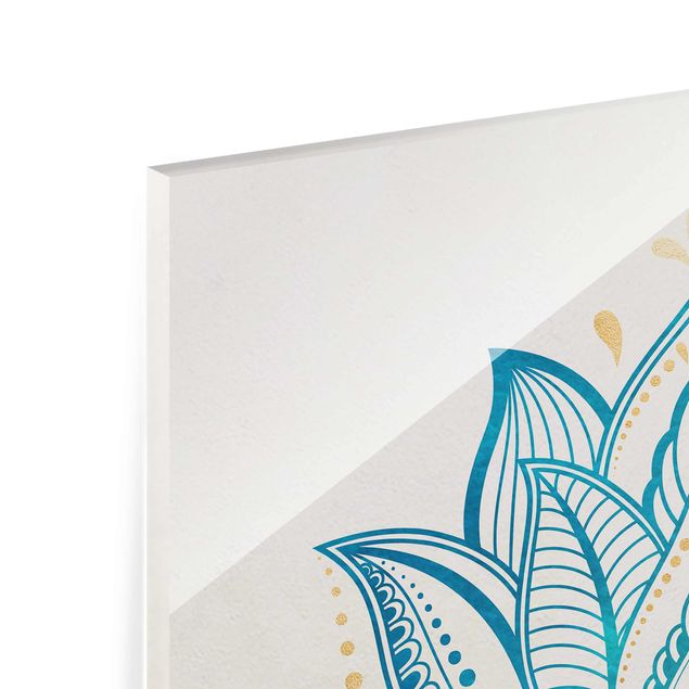 Wanddeko über Bett Lotus Illustration Mandala gold blau