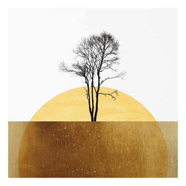 Wanddeko Büro Goldene Sonne mit Baum