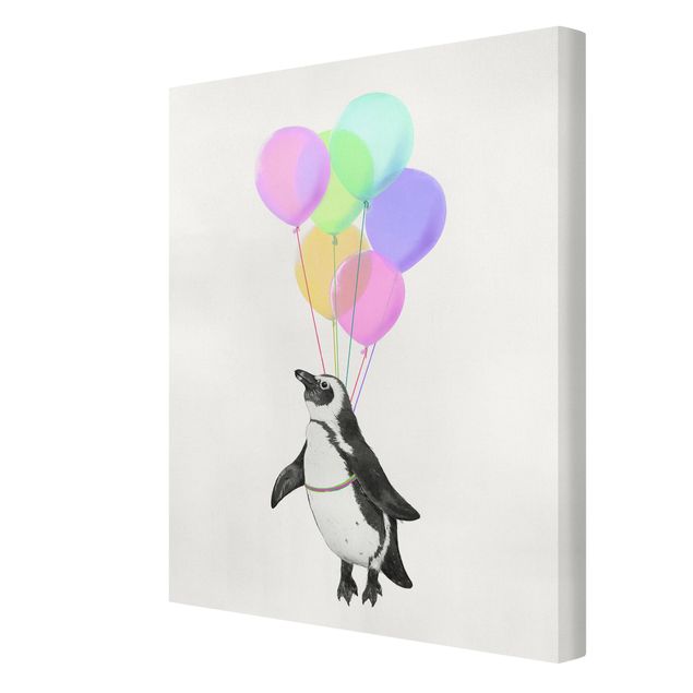 Wanddeko Esszimmer Illustration Pinguin Pastell Luftballons
