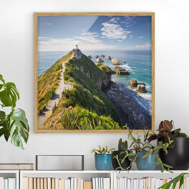 Strandbilder mit Rahmen Nugget Point Leuchtturm und Meer Neuseeland