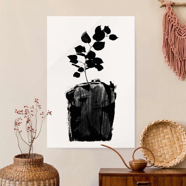 Wanddeko Küche Grafische Pflanzenwelt - Schwarze Blätter