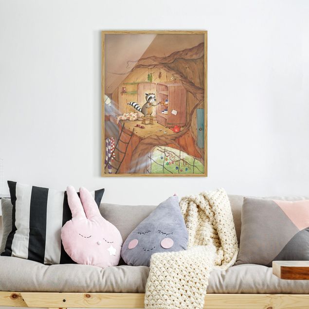 Wandbilder Bären Wassili Waschbär - Wassili am Küchenschrank