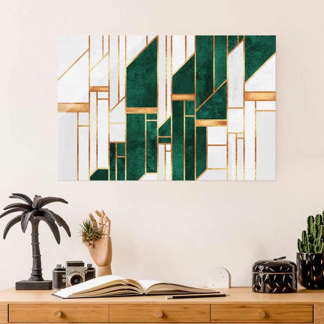 Wanddeko Schlafzimmer Emerald und Gold Geometrie