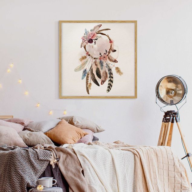 Wanddeko Wohnzimmer Traumfänger mit Rosen und Federn