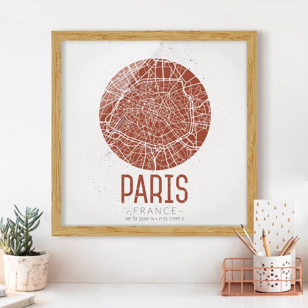 Wanddeko Wohnzimmer Stadtplan Paris - Retro