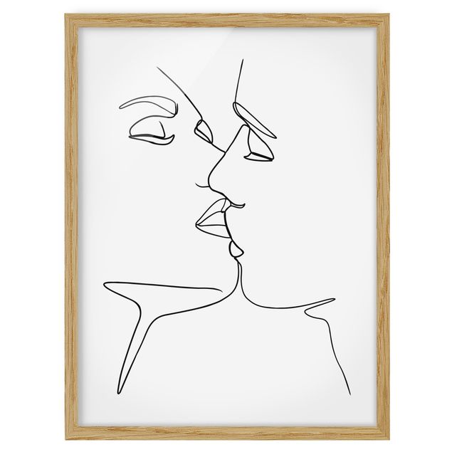 Wanddeko Esszimmer Line Art Kuss Gesichter Schwarz Weiß