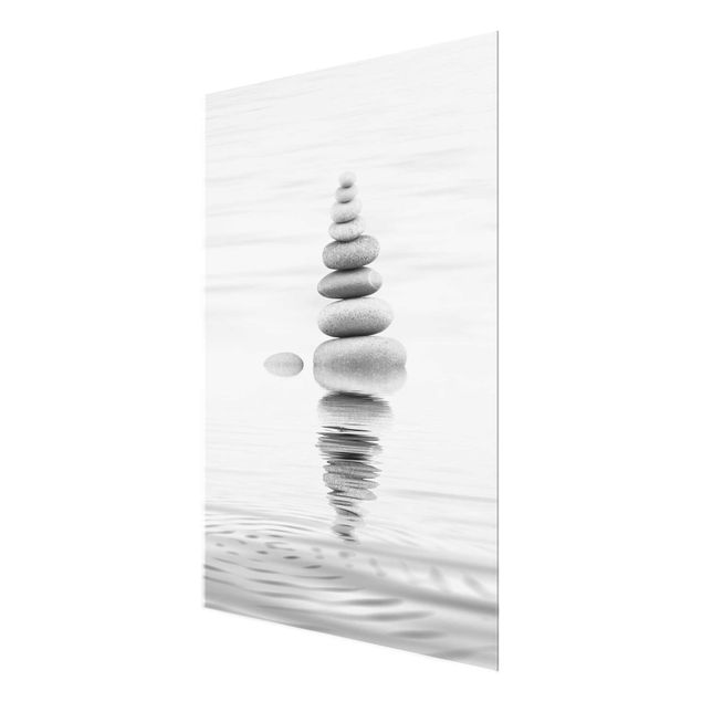 Wanddeko über Sofa Steinturm im Wasser Schwarz-Weiß
