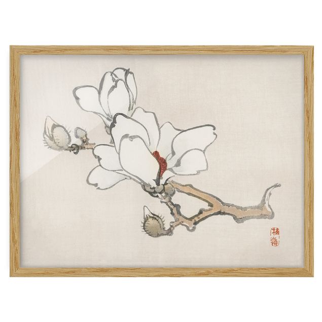 Wanddeko Flur Asiatische Vintage Zeichnung Weiße Magnolie