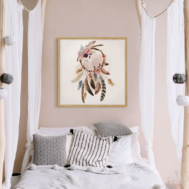 Wanddeko Schlafzimmer Traumfänger mit Rosen und Federn