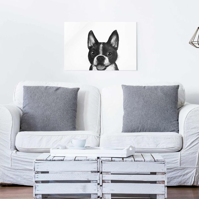 Wanddeko Schlafzimmer Illustration Hund Boston Schwarz Weiß Malerei