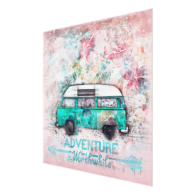 Wanddeko über Sofa Bulli Adventure Collage Pastell