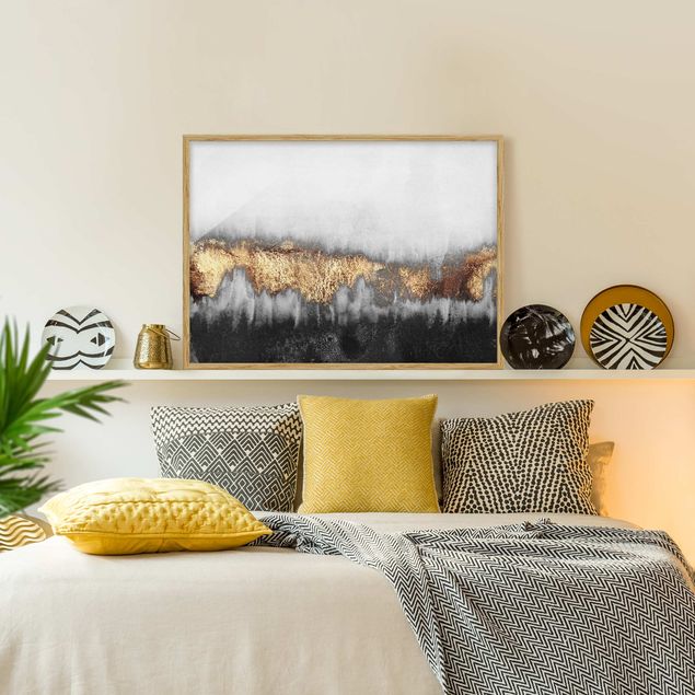 Wanddeko Schlafzimmer Goldspuren in Aquarell