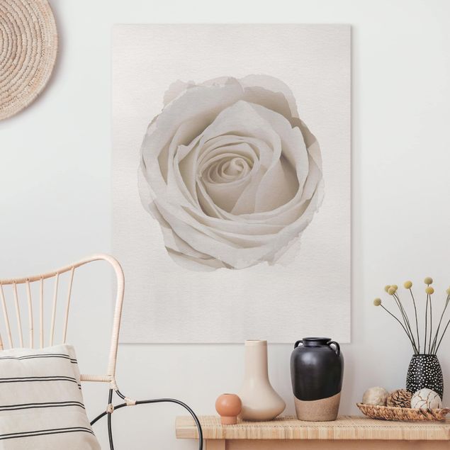 Wanddeko Wohnzimmer Wasserfarben - Pretty White Rose