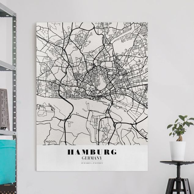 Wanddeko Wohnzimmer Stadtplan Hamburg - Klassik