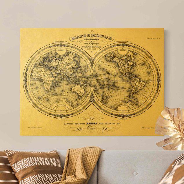 Wanddeko Jugendzimmer Weltkarte - Französische Karte der Hemissphären von 1848