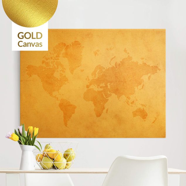 Wanddeko gold Vintage Weltkarte