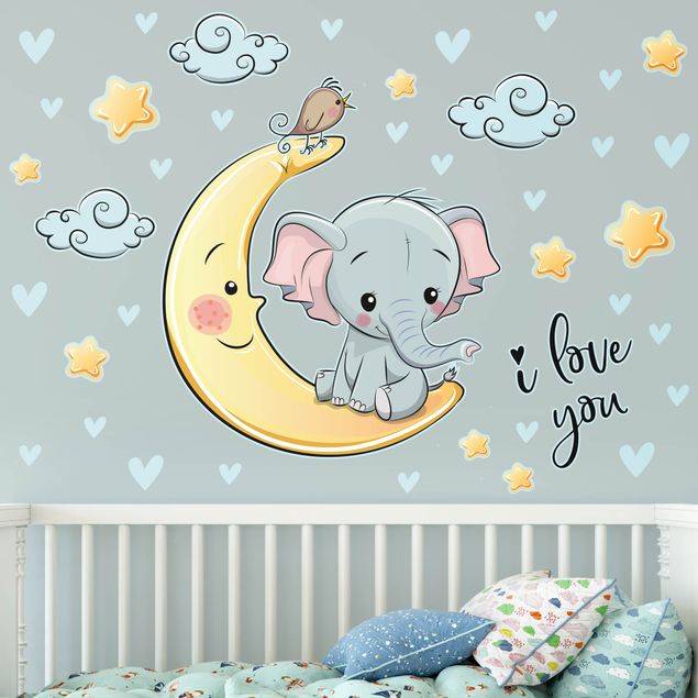 Wandsticker Elefant Elefant Mond I love You