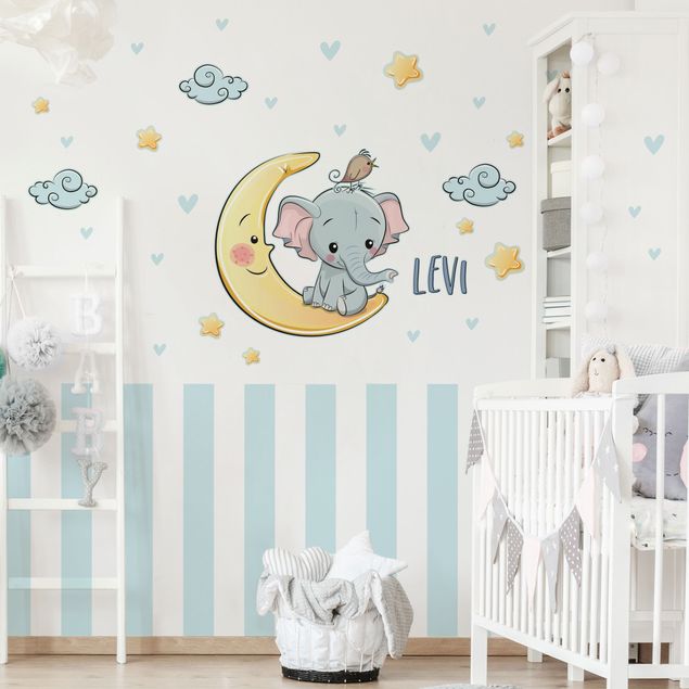 Wanddeko Babyzimmer Elefant Mond mit Wunschname