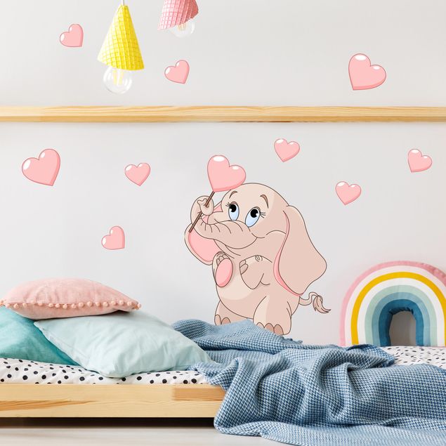 Wanddeko Büro Elefantenbaby mit rosa Herzen
