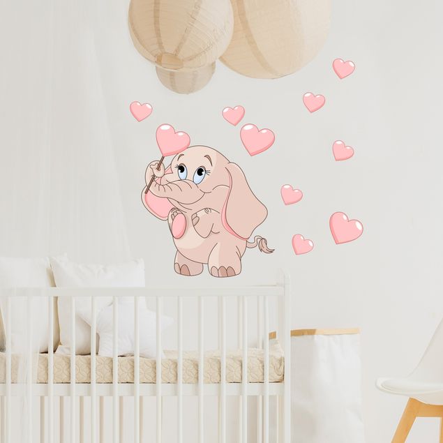 Wanddeko Babyzimmer Elefantenbaby mit rosa Herzen