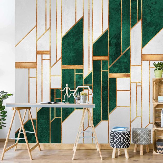 Wanddeko Schlafzimmer Emerald und Gold Geometrie