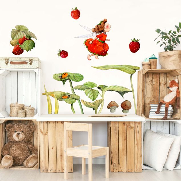 Wanddeko Babyzimmer Erdbeerinchen Erdbeerfee - Blätter und Erdbeeren