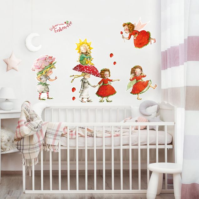 Wanddeko Babyzimmer Erdbeerinchen Erdbeerfee - Erdbeerinchen, Ida und Eleni Sticker Set