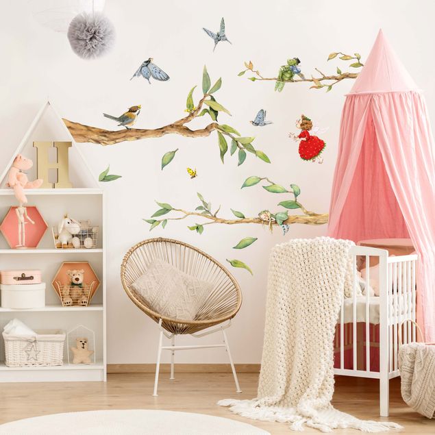 Wanddeko Babyzimmer Erdbeerinchen Erdbeerfee - Mit Baumfee und Heupferd