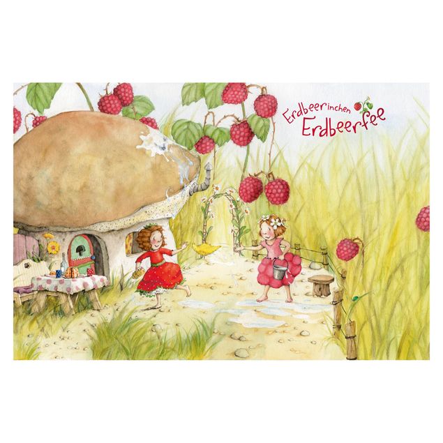 Wanddeko Illustration Erdbeerinchen Erdbeerfee - Unter dem Himbeerstrauch