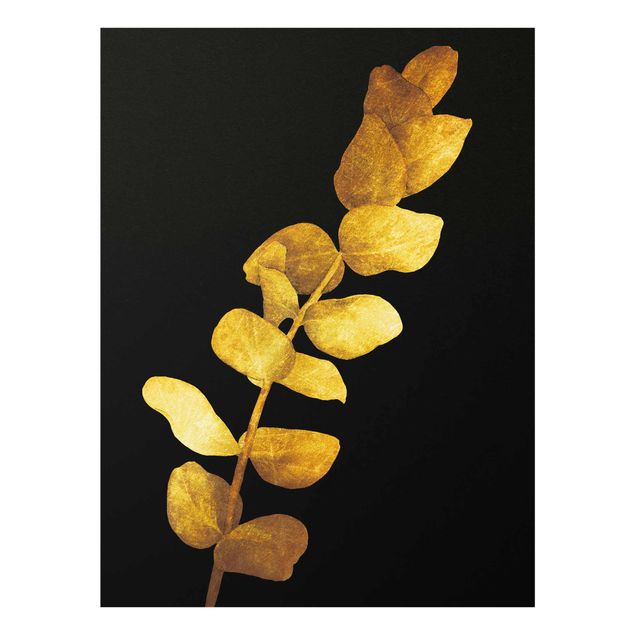 Wanddeko Esszimmer Gold - Eukalyptus auf Schwarz
