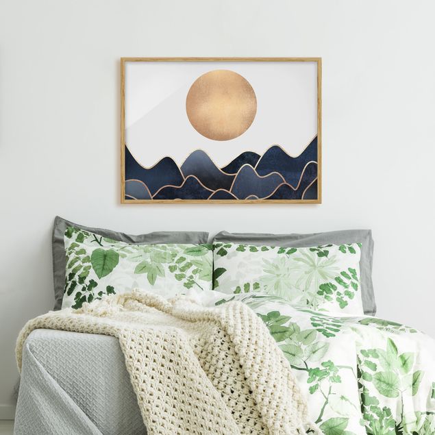 Wanddeko Schlafzimmer Goldene Sonne blaue Wellen