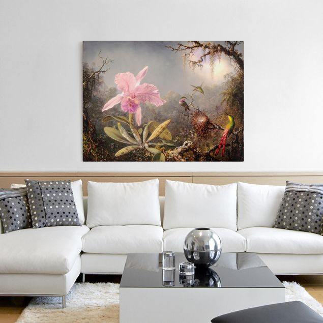 Wanddeko Wohnzimmer Martin Johnson Heade - Orchidee und drei Kolibris