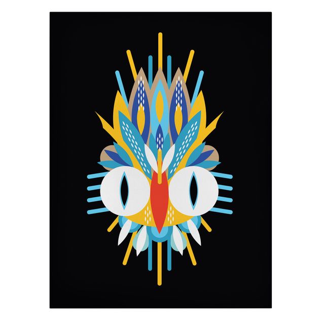 Wanddeko Jungenzimmer Collage Ethno Maske - Vogel Federn