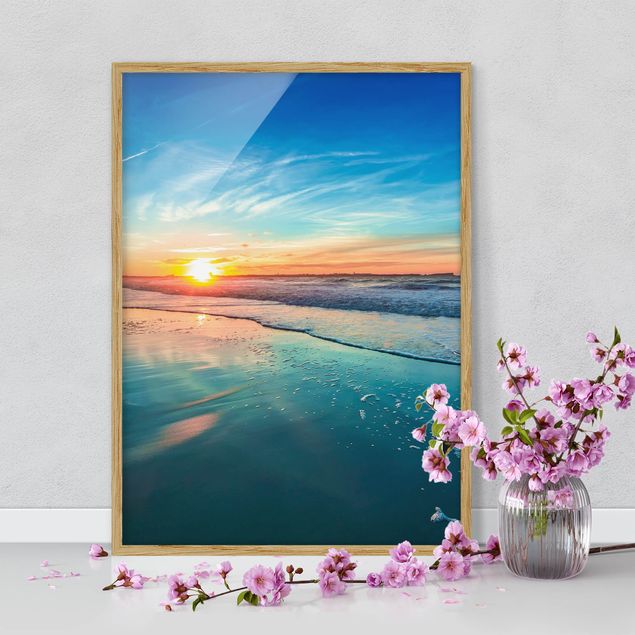 Strandbilder mit Rahmen Romantischer Sonnenuntergang am Meer