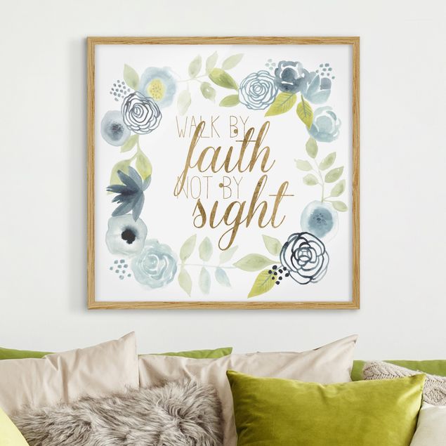 Wanddeko Wohnzimmer Blumenkranz mit Spruch - Faith