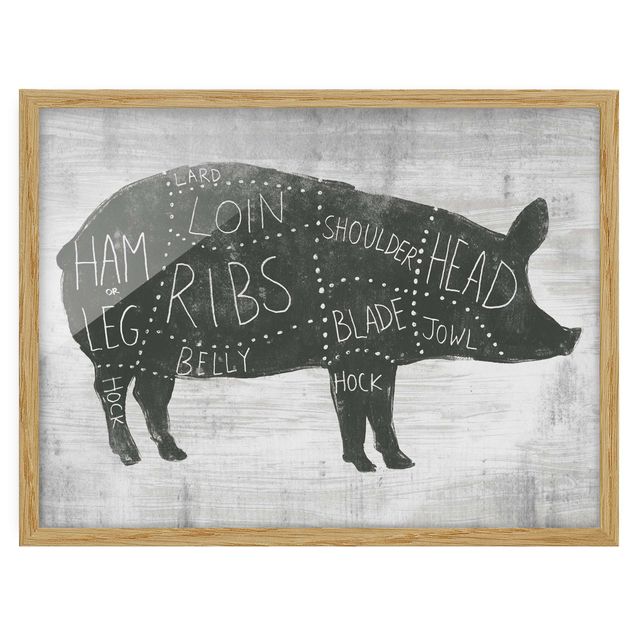 Wanddeko schwarz-weiß Metzger Schautafel - Schwein