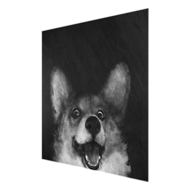 Wanddeko Büro Illustration Hund Corgi Malerei Schwarz Weiß