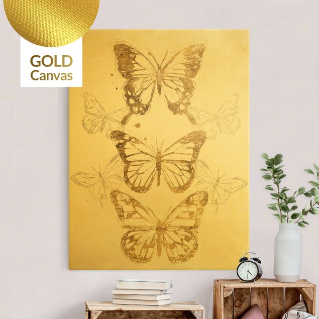 Wanddeko gold Schmetterlingskomposition in Gold I