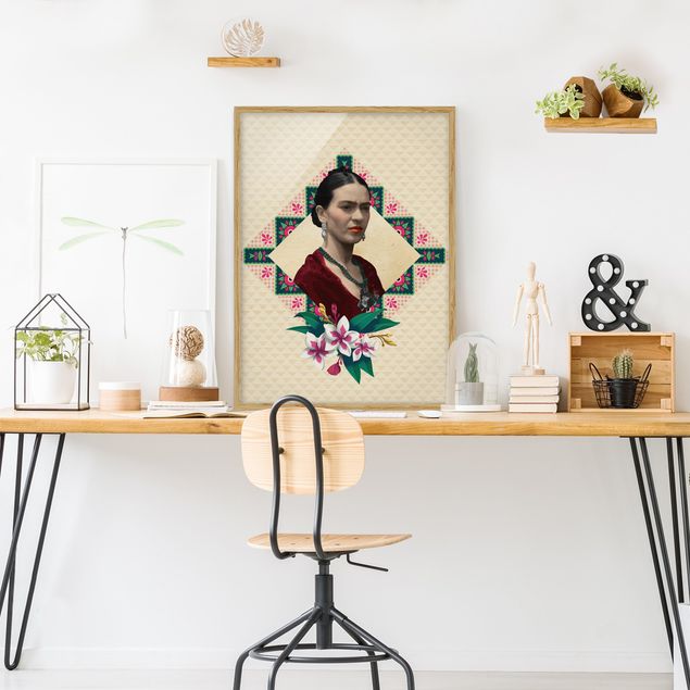 Wanddeko Schlafzimmer Frida Kahlo - Blumen und Geometrie