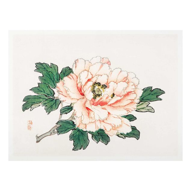 Wanddeko Esszimmer Asiatische Vintage Zeichnung Rosa Chrysantheme