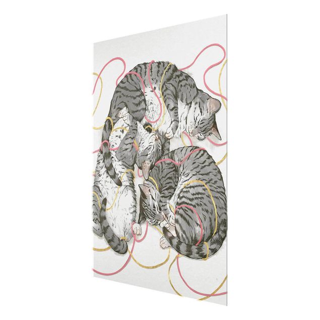 Wanddeko Büro Illustration Graue Katzen Malerei