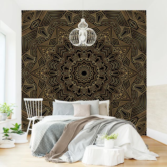 Wanddeko Wohnzimmer Mandala Stern Muster gold schwarz