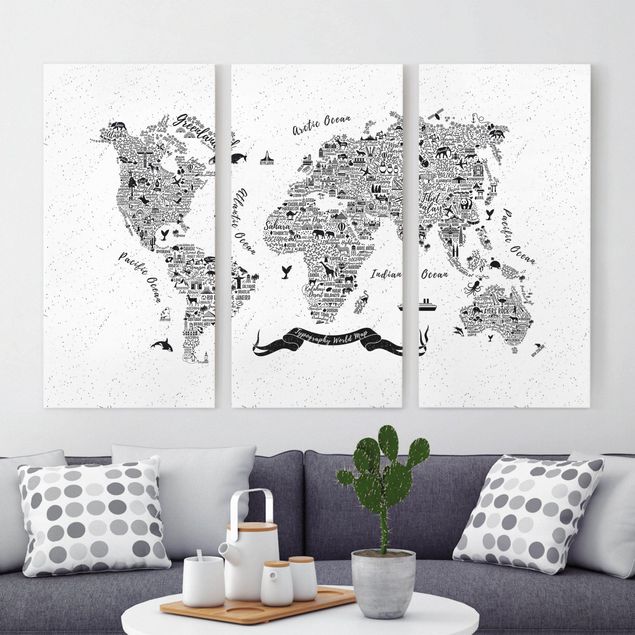 Wanddeko Schlafzimmer Typografie Weltkarte weiß